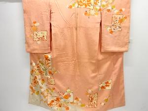 アンティーク 紋錦紗色紙に牡丹・梅模様着物